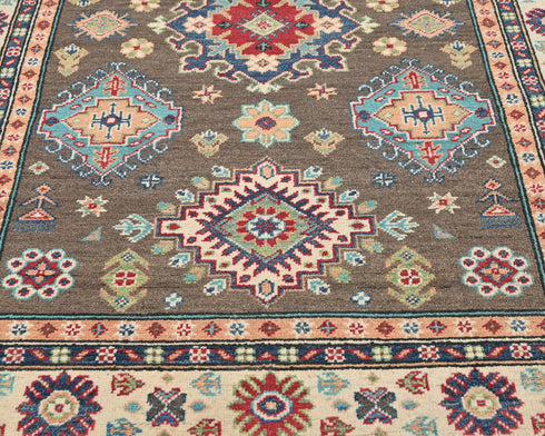 4x6 Brown Kuba Afghan Hand Knotted Wool Area Rug